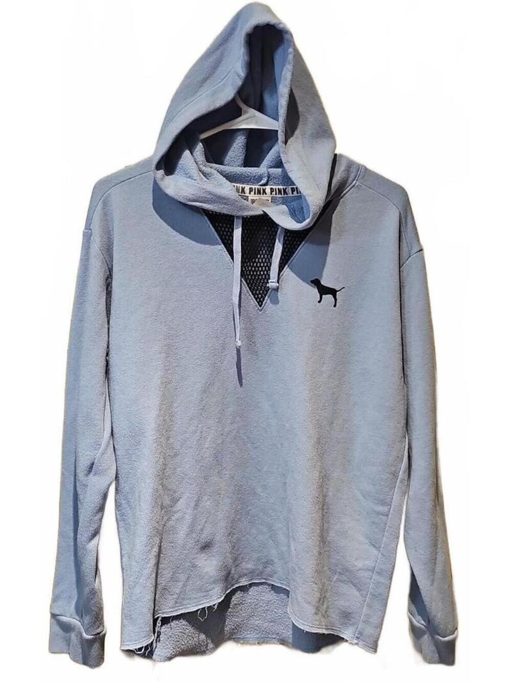 Victorias Secret Pink Womens Sweatshirt Blue Hooded Cotton Blend Pullover S